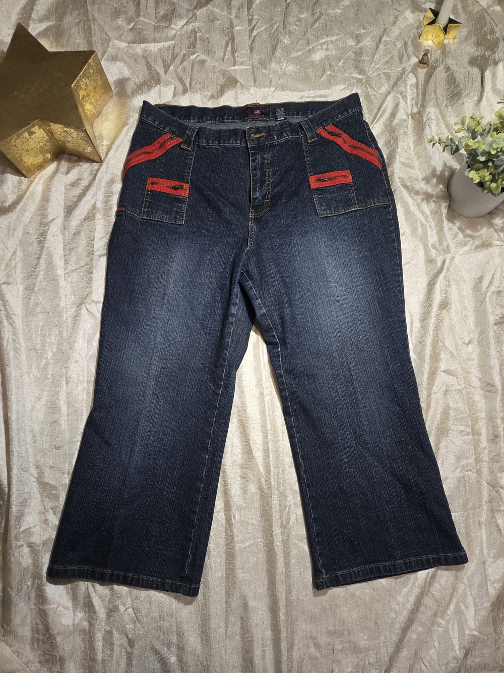 U.S. Polo Assn. Vintage 90s/2000s dark blue denim jeans with red Zipper Accents